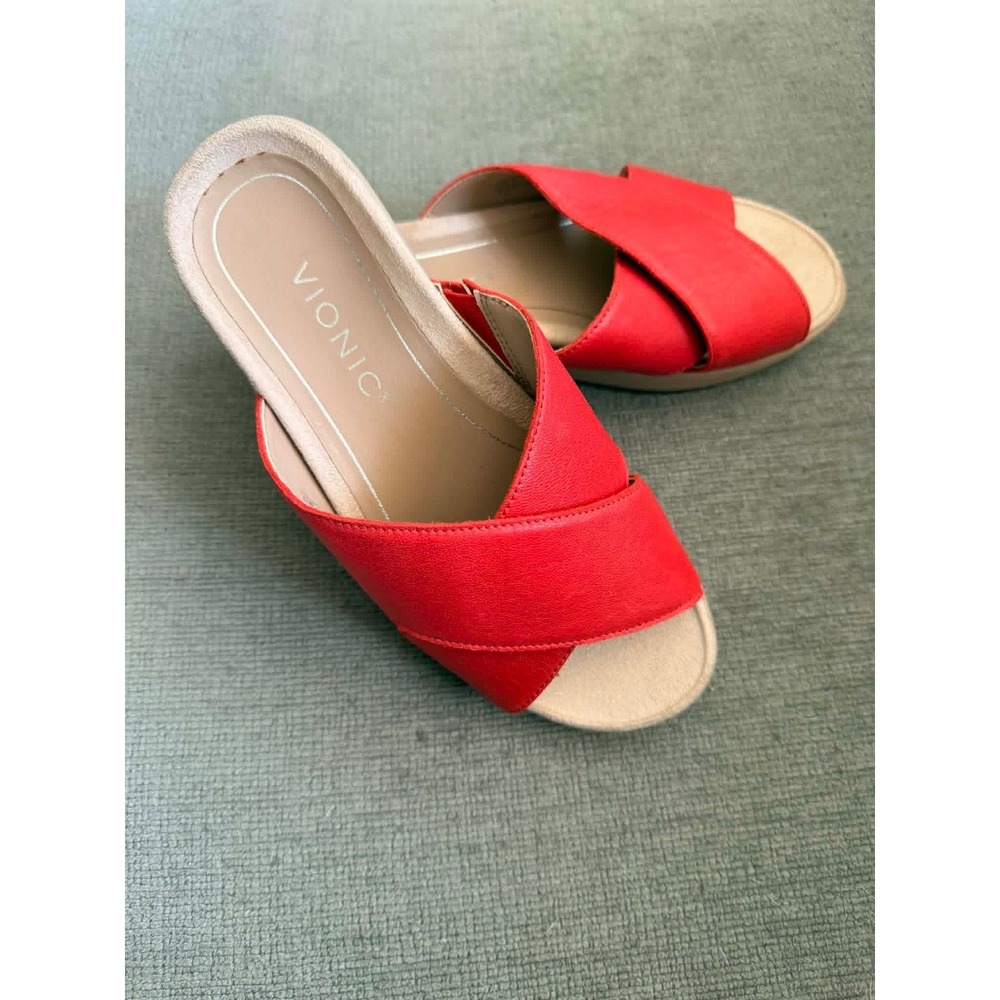 Vionic Hayden Cherry Red Leather Orthotic Platform Slide Sandal 6W - Picture 2 of 12